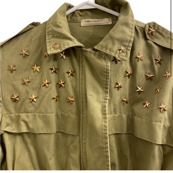 Green Jacket- Gold Metal Star Details - Vera & Lucy - Size Large - Picture 2 of 7
